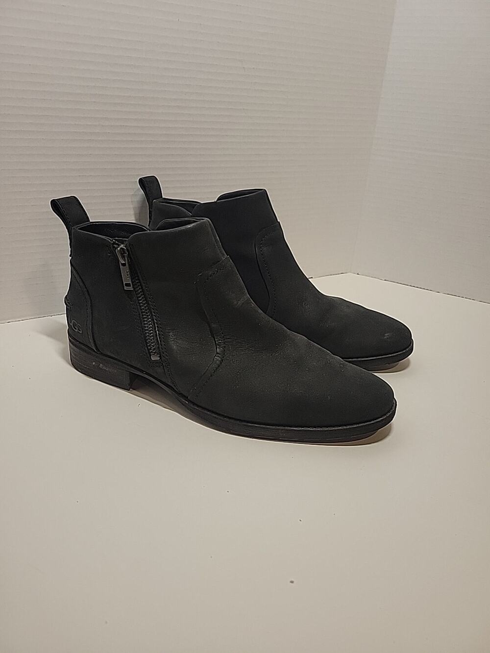 Ugg Aureo II Waterproof Black Leather Zipper Ankle Boots S/N 1105865 SIZE 10